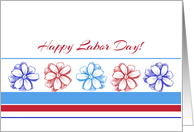 Happy Labor Day Red White Blue Flowers Stripes card