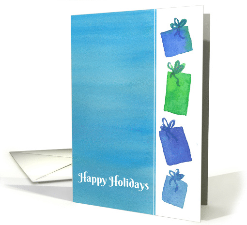 Happy Holidays Blue Green Watercolor Christmas Gifts card (247136)