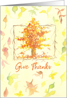 Give Thanks Autumn Tree Fall Leaves Yellow card