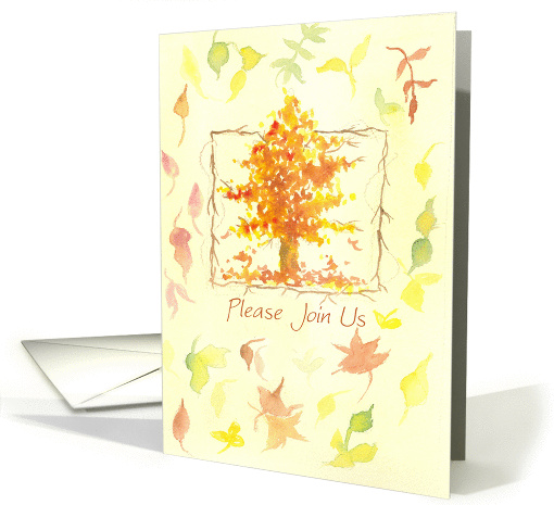 Thanksgiving Dinner Invitation Autumn Tree Fall Leaves Watercolor card