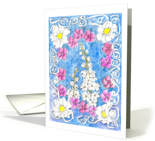 Happy Birthday Friend White Larkspur Flowers Drawing card (303836)