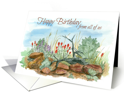 Happy Birthday From All of Us Desert Landscape Watercolor Art card