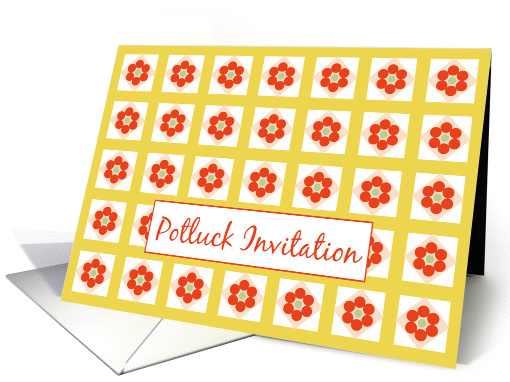 Potluck Party Invitation Bright Summer Red Yellow Flowers card