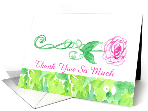 Thank You Wedding Attendants Pink Rose Green Leaves Watercolor card