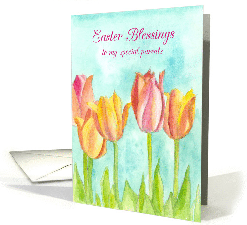 Easter Blessings To My Special Parents Pink Tulip Flowers card