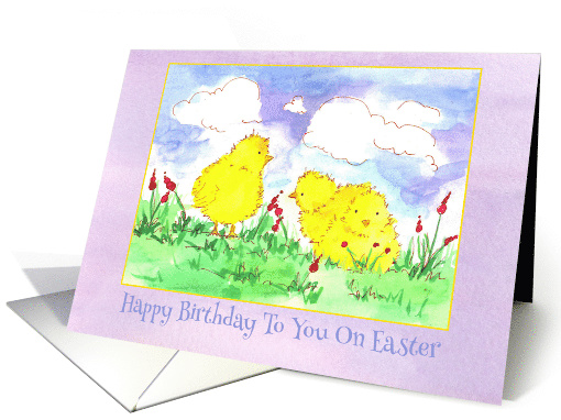 Happy Birthday On Easter Spring Chickens Watercolor card (370600)