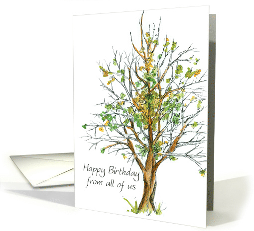 Happy Birthday From All of Us Autumn Tree Drawing card (384077)