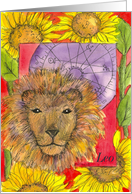 Happy Birthday Leo Astrology Lion Sunflowers card