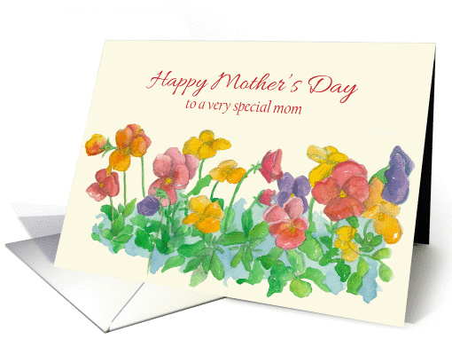 Happy Mother's Day Pansy Flower Watercolor Painting card (423107)