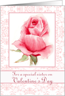 Happy Valentine’s Day Sister Watercolor Pink Rosebud card