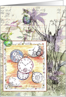 Antique Pocket Watch Flower Collage Note Card