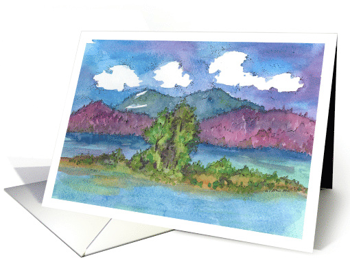 Lake Tahoe Purple Mountains Watercolor Blank card (603629)