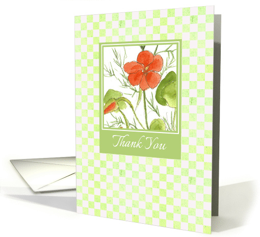 Thank You Orange Nasturtium Watercolor Flowers Blank card (607790)