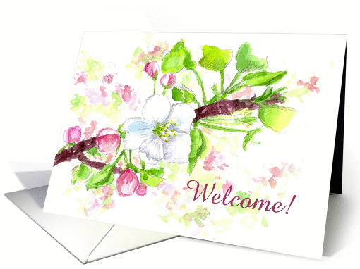 Welcome New Employee Apple Blossom Watercolor Flowers card (625288)