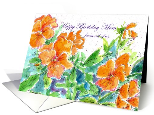 Happy Birthday Mom from all of us, Orange Pansies card (638971)