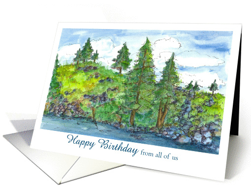 Happy Birthday From All Of Us Mountain Lake Landscape card (643812)