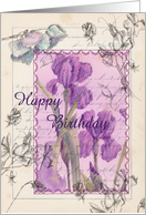 Happy Birthday Purple Iris Sweet Peas Flower Collage card