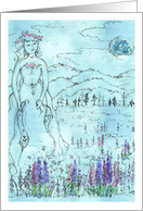 Blue Fairy Purple Lupines Full Moon Blank card