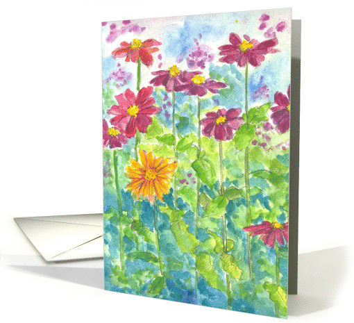 Zinnia Daisy Garden Watercolor Flower Blank card (671982)