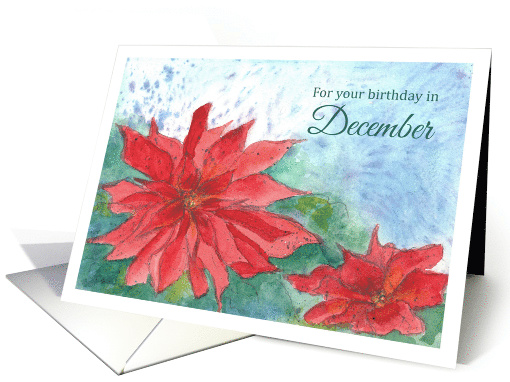 Happy December Birthday Red Poinsettia Flower card (694599)