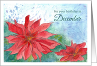 Happy December Birthday Red Poinsettia Flower card