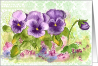 Purple Pansies Flower Collage Watercolor Blank card