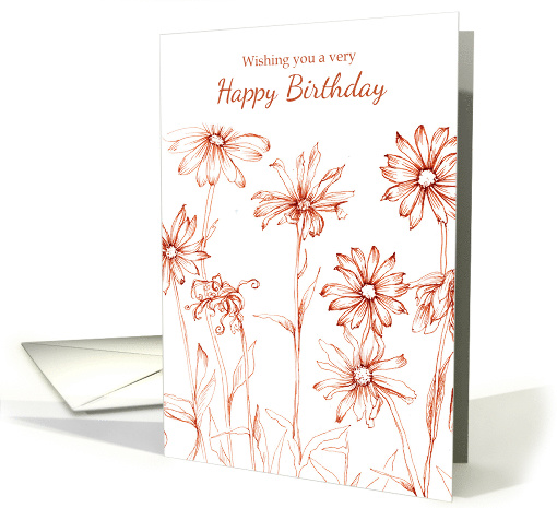 Wishing You A Very Happy Birthday Sepia Daisy Flowers card (725913)