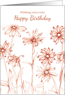Wishing You A Very Happy Birthday Sepia Daisy Flowers card