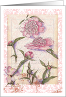 Pink Peony Flower Drawing Collage Blank card