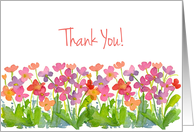 Thank You Pink Watercolor Flowers Border Blank card