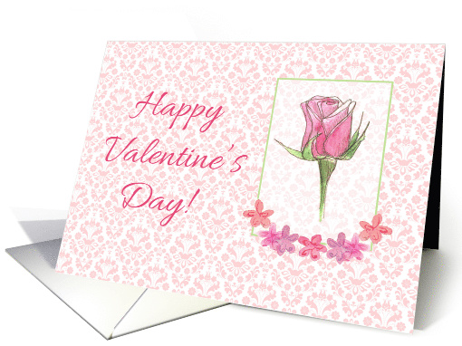 Happy Valentine's Day Pink Watercolor Rose card (748773)