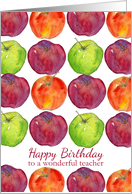 Happy Birthday Wonderful Teacher Watercolor Apples Fruit card