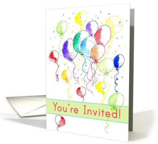 Party Invitation Bright Colorful Watercolor Balloons card (751617)