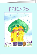 Thinking of You Rain or Shine Always Friends Little Girls Watercolor card