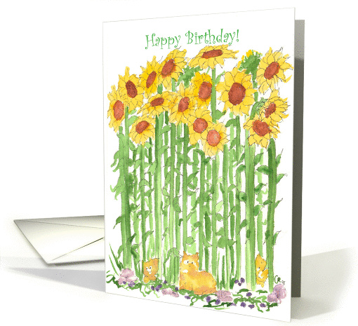 Sunflower House Happy Birthday Kittens Watercolor card (78951)