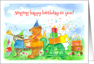 Happy Birthday To You Animal Parade Watercolor Illustration card