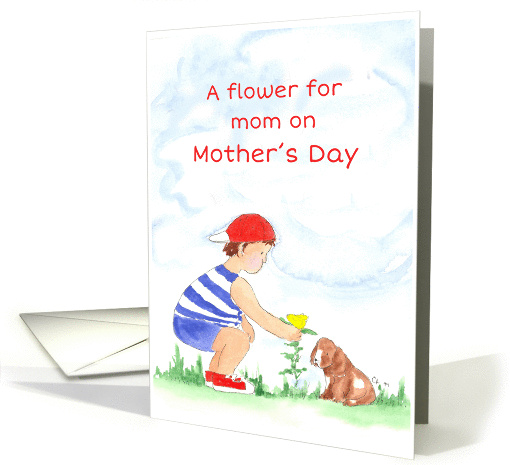 Happy Mother's Day Boy and Puppy Flower For Mom card (79652)