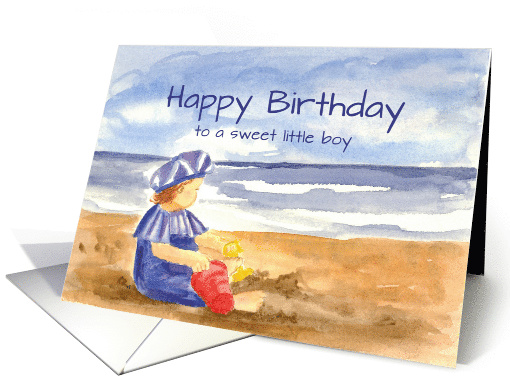 Happy Birthday Sweet Little Boy Ocean Beach Watercolor card (79664)