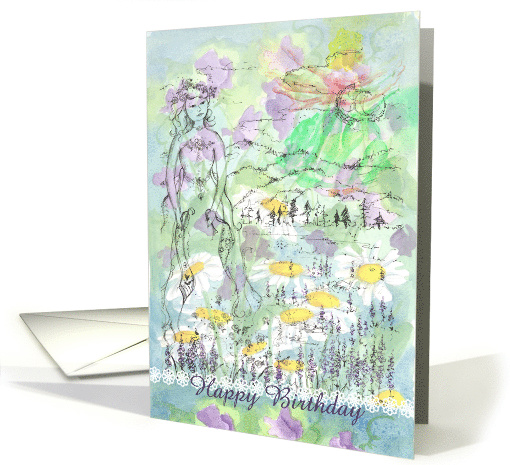 Birthday Angel Spirit New Age Sweet Pea Daisy card (797754)