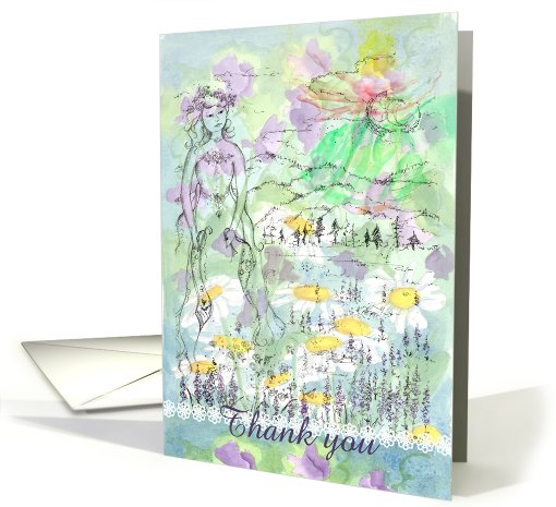 Thank You Angel Spirit New Age Sweet Pea Daisy Flowers card (797773)