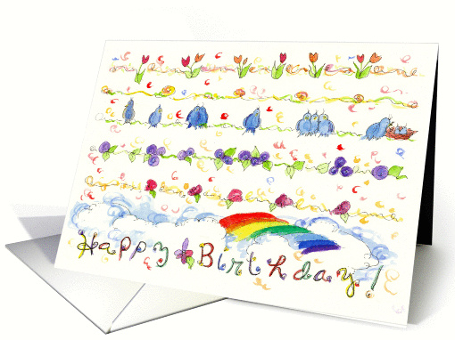 Rainbow Birthday Kids Bluebirds Flowers card (81892)