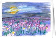 Full Moon Evening Flower Meadow Mountains Blank card
