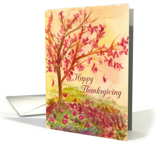 Happy Thanksgiving Autumn Tree Falling Leaves card (825909)