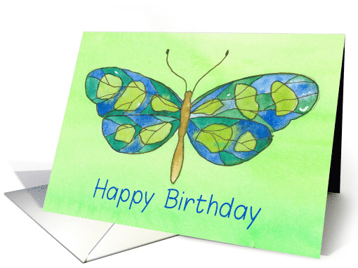 Happy Birthday Watercolor Butterfly Green card (828584)