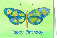 Happy Birthday Watercolor Butterfly Green card