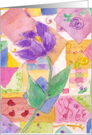 Purple Tulip Patchwork Quilt Watercolor Flowers Blank card