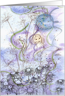 Fairy Full Moon Flowers Tree Leaves Collage Blank card