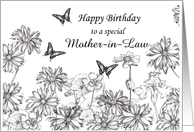 Birthday Mother in Law Black White Flowers Butterflies card