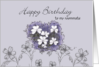 Birthday Roommate White Clover Flower Drawing card