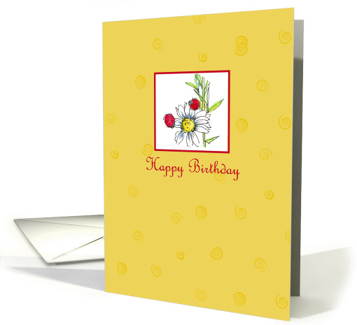 Happy Birthday Ladybug Daisy Flower Drawing card (839070)